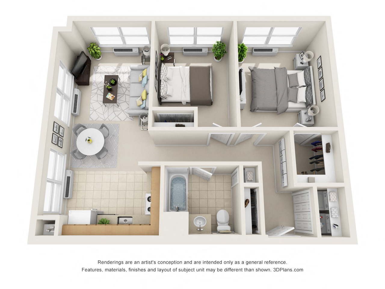 Floor plan for 2 beds, 1 bath, 917 sqft